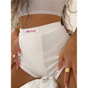 Summer White Letter Embroidery Biker Shorts Women Ribber Knit Black High Waist